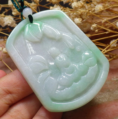 Certified Hand Carved Green Natural Burma A Jade Jadeite No Face Buddha God Pendant Necklace