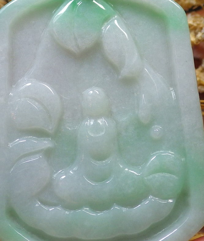 Certified Hand Carved Green Natural Burma A Jade Jadeite No Face Buddha God Pendant Necklace