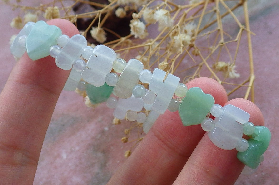 Certified Hand Carved Natural Myanmar Burma A Jade Jadeite Love Heart 520 1314 Beads Bracelet