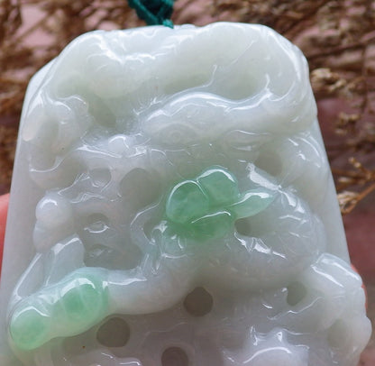 Certified Hand Carved Green 100% Natural Myanmar Burma A Jade Jadeite Dragon Spit Bead Pendant Necklace