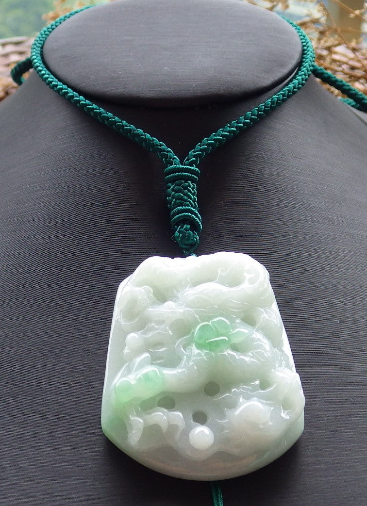 Certified Hand Carved Green 100% Natural Myanmar Burma A Jade Jadeite Dragon Spit Bead Pendant Necklace