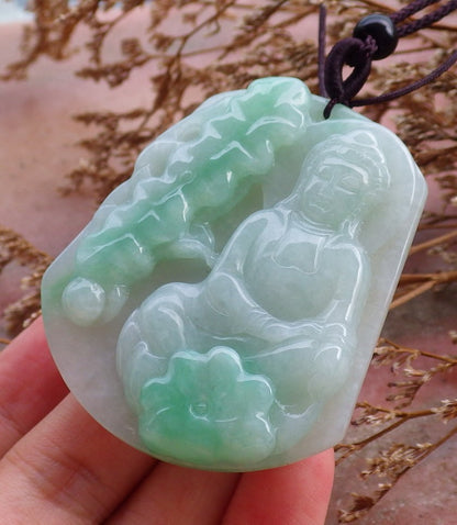 Certified Hand Carved Green 100% Natural Myanmar Burma A Jade Jadeite Guanyin Kwan yin Fish Pendant Necklace