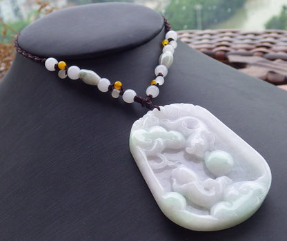 Certified Hand Carved Pale Lavender Green 100% Natural Myanmar Burma A Jade Jadeite Fish Pendant Necklace