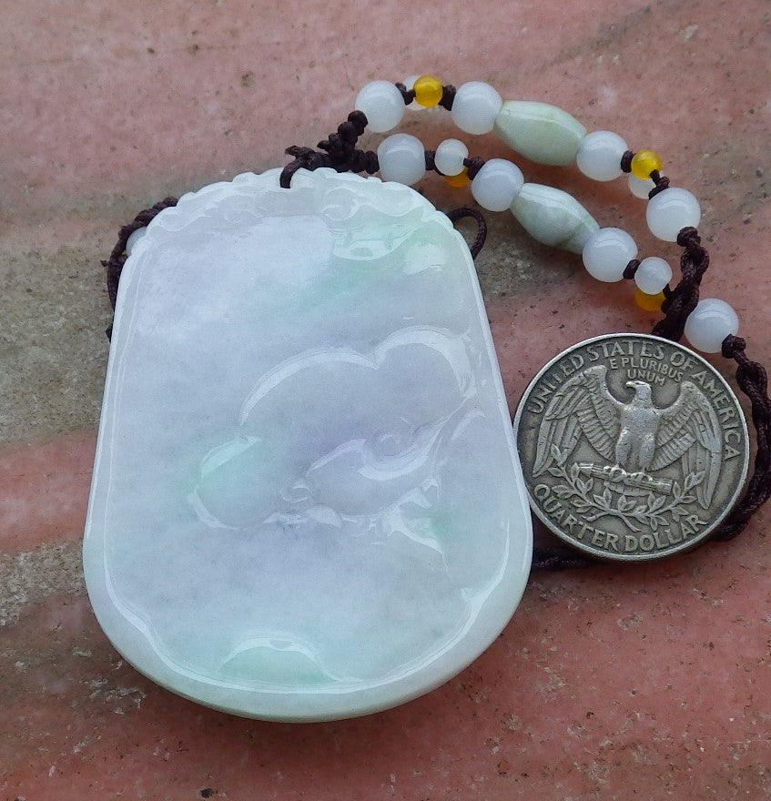 Certified Hand Carved Pale Lavender Green 100% Natural Myanmar Burma A Jade Jadeite Fish Pendant Necklace