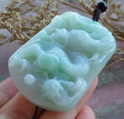 Certified Hand Carved Green 100% Natural Myanmar Burma A Jade Jadeite Dragon Spit Bead Pendant Necklace