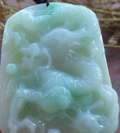 Certified Hand Carved Green 100% Natural Myanmar Burma A Jade Jadeite Dragon Spit Bead Pendant Necklace