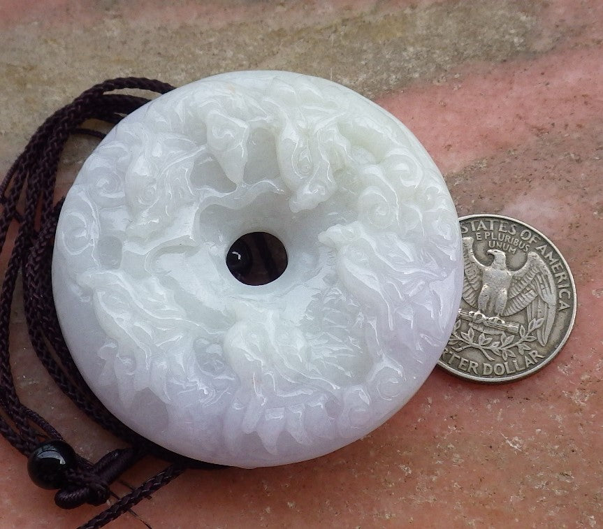 Certified Hand Carved Lavender Green Natural Myanmar Burma A Jade Jadeite 9 Dragon Spit Bead Pendant Necklace