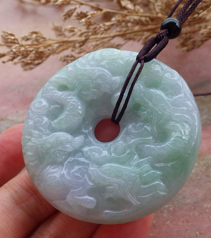 Certified Hand Carved Green Natural Myanmar Burma A Jade Jadeite 9 Dragon Spit Bead Pendant Necklace