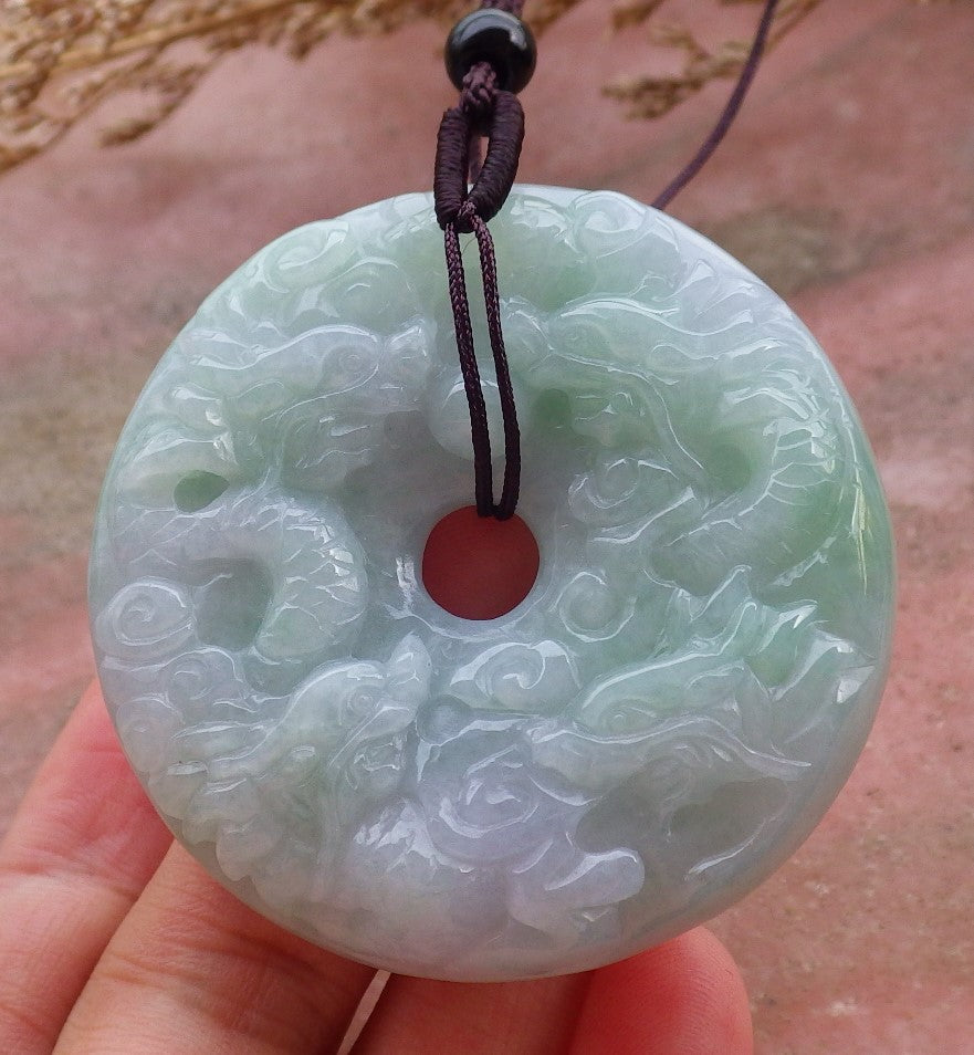 Certified Hand Carved Green Natural Myanmar Burma A Jade Jadeite 9 Dragon Spit Bead Pendant Necklace