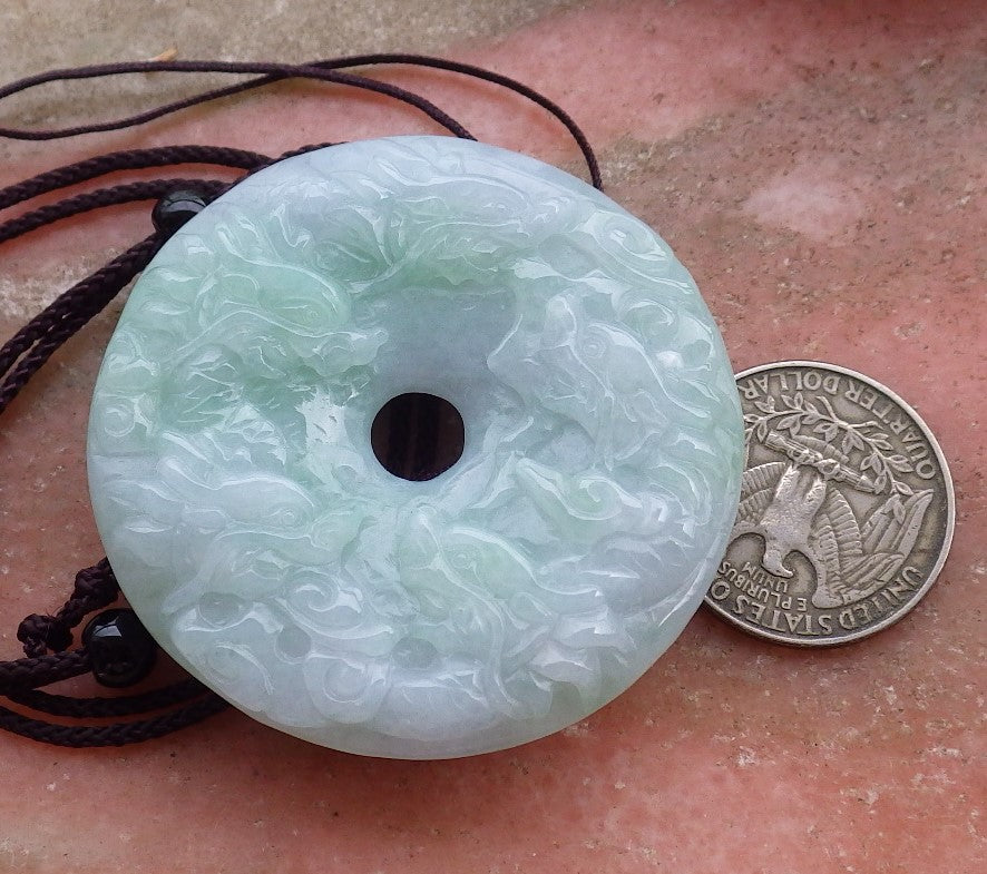 Certified Hand Carved Green Natural Myanmar Burma A Jade Jadeite 9 Dragon Spit Bead Pendant Necklace