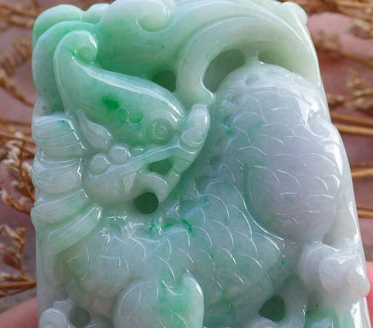 Certified Hand Carved Pale Lavender Green Natural Myanmar Burma A Jade Jadeite Dragon Pi Xiu Coin Pendant Necklace