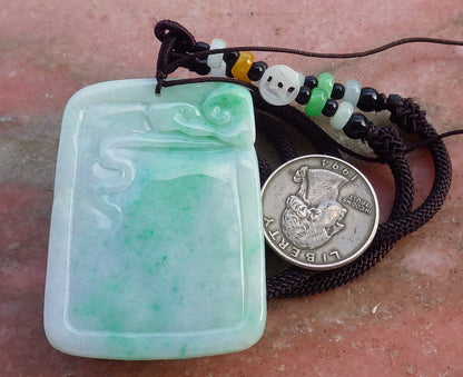 Certified Hand Carved Pale Lavender Green Natural Myanmar Burma A Jade Jadeite Dragon Pi Xiu Coin Pendant Necklace