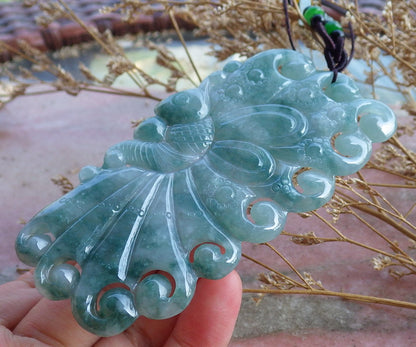 Certified Hand Carved Green Natural Myanmar Burma A Jade Jadeite Butterfly Pendant Necklace