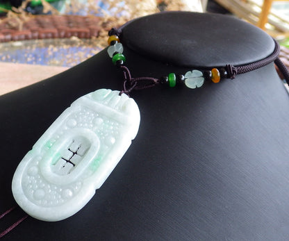 Certified Hand Carved Green Natural Myanmar Burma Grade A Jade Jadeite Dragon Longevity Pendant Necklace