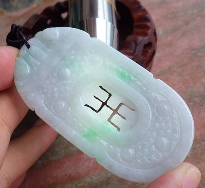 Certified Hand Carved Green Natural Myanmar Burma Grade A Jade Jadeite Dragon Longevity Pendant Necklace