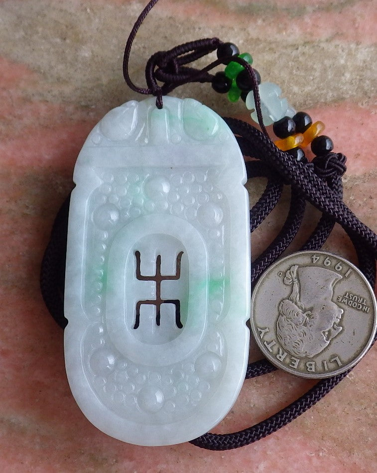 Certified Hand Carved Green Natural Myanmar Burma Grade A Jade Jadeite Dragon Longevity Pendant Necklace