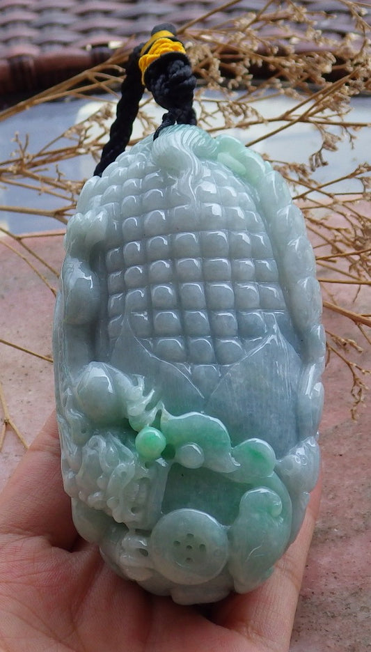 Certified Big Hand Carved Lavender Green 100% Myanmar Burma Grade A Jade jadeite Dragon Pi Xiu Coin Ruyi Lucky Amulet Hand Player