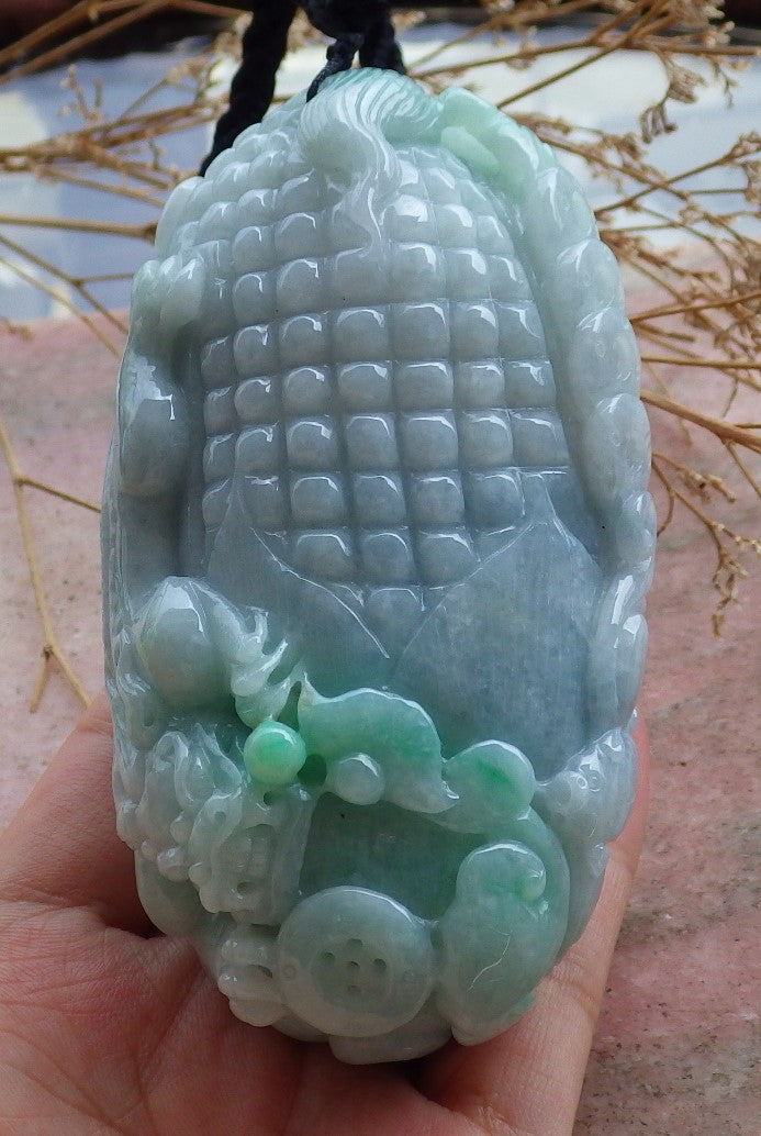 Certified Big Hand Carved Lavender Green 100% Myanmar Burma Grade A Jade jadeite Dragon Pi Xiu Coin Ruyi Lucky Amulet Hand Player