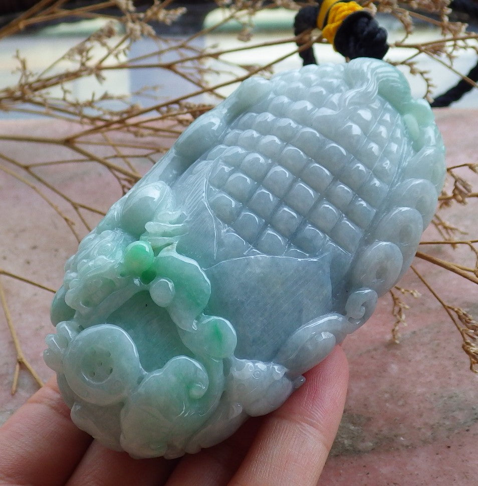 Certified Big Hand Carved Lavender Green 100% Myanmar Burma Grade A Jade jadeite Dragon Pi Xiu Coin Ruyi Lucky Amulet Hand Player