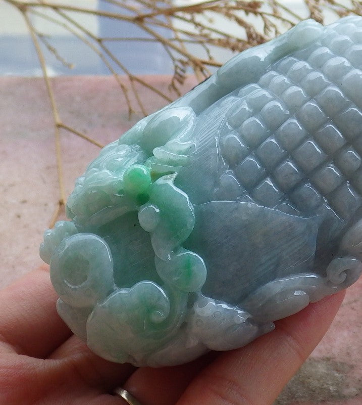 Certified Big Hand Carved Lavender Green 100% Myanmar Burma Grade A Jade jadeite Dragon Pi Xiu Coin Ruyi Lucky Amulet Hand Player