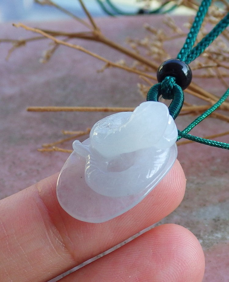 Certified Small Hand Carved Natural Myanmar Burma A Ice White Jade jadeite Zodiac Snake Pendant Necklace