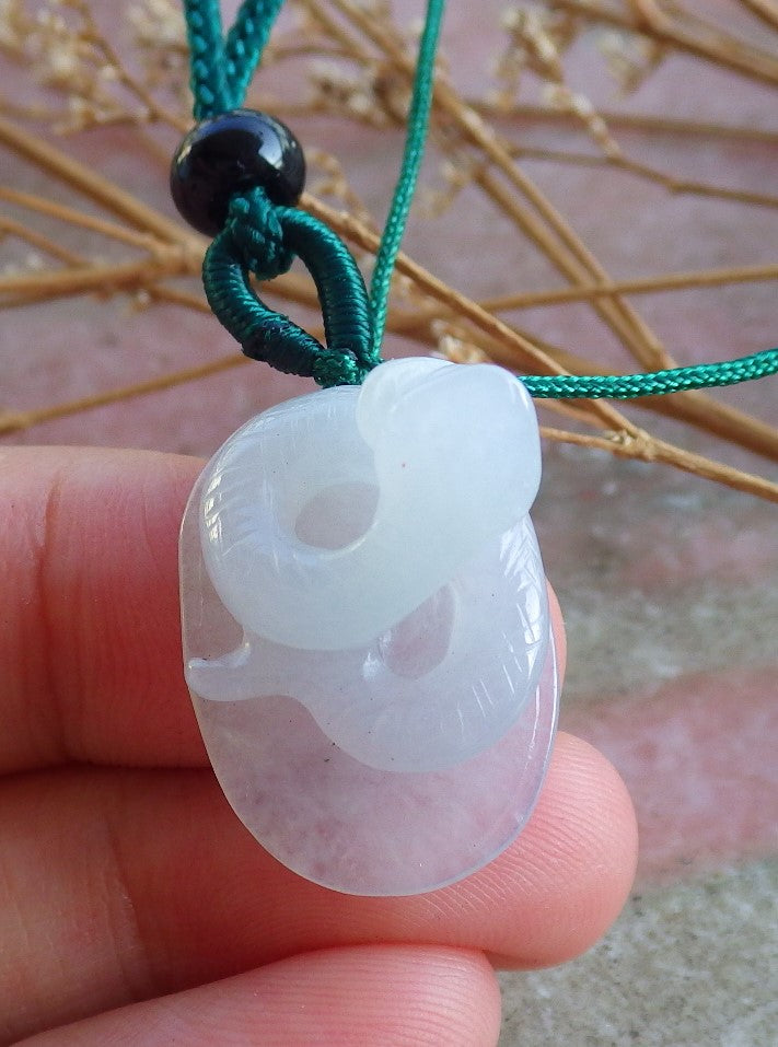 Certified Small Hand Carved Natural Myanmar Burma A Ice White Jade jadeite Zodiac Snake Pendant Necklace