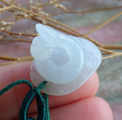 Certified Small Hand Carved Natural Myanmar Burma A Ice White Jade jadeite Zodiac Snake Pendant Necklace