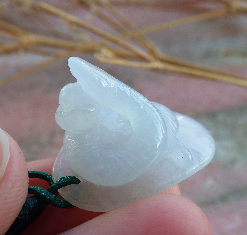 Certified Small Hand Carved Natural Myanmar Burma A Ice White Jade jadeite Zodiac Snake Pendant Necklace