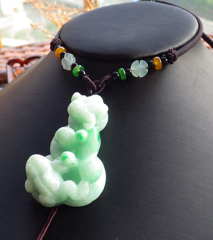 Certified Hand Carved Natural Myanmar Burma A Jade Jadeite Frog Toad Pendant Necklace