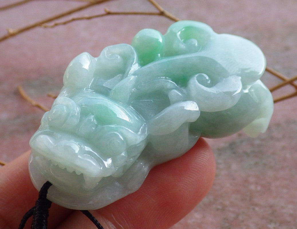 Certified Hand Carved Green Natural A Jade Jadeite Dragon Pi Xiu Coin Pendant Necklace