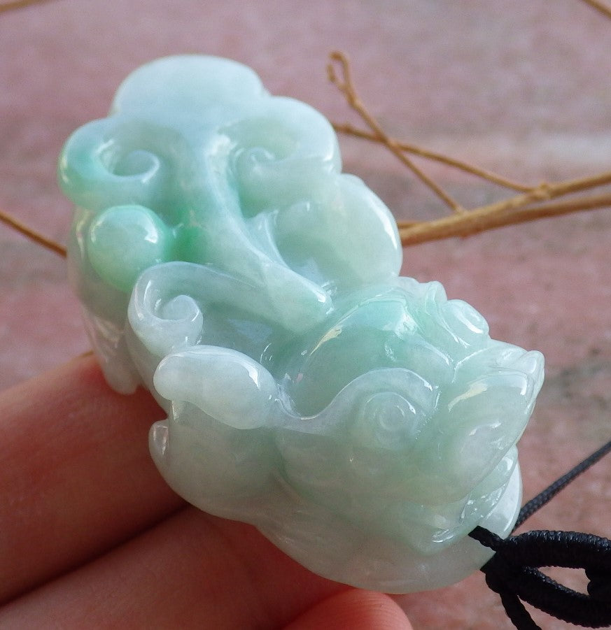 Certified Hand Carved Green Natural A Jade Jadeite Dragon Pi Xiu Coin Pendant Necklace