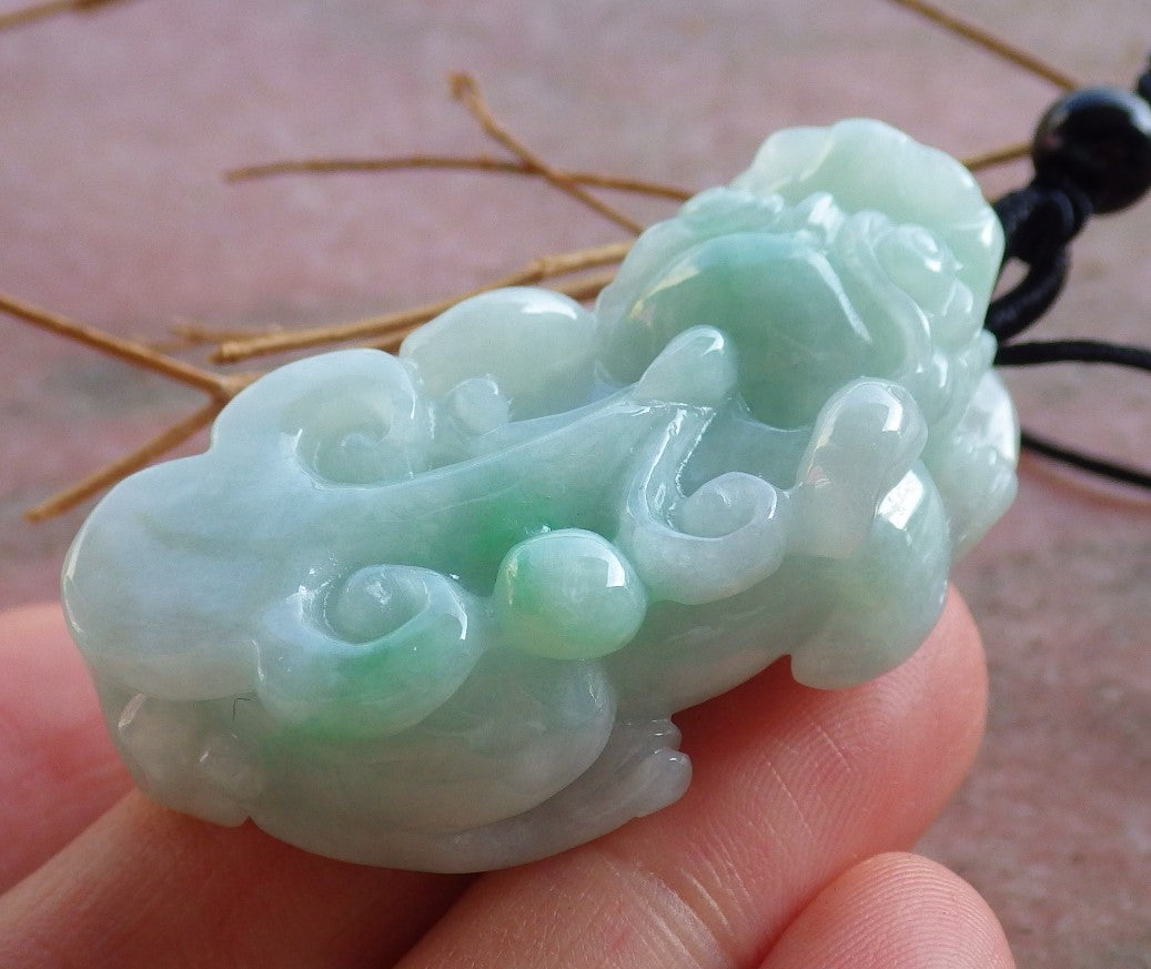 Certified Hand Carved Green Natural A Jade Jadeite Dragon Pi Xiu Coin Pendant Necklace