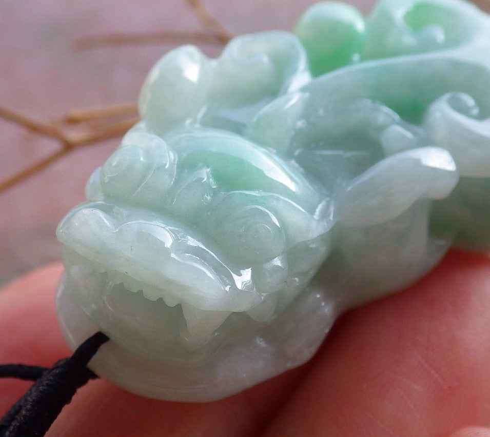 Certified Hand Carved Green Natural A Jade Jadeite Dragon Pi Xiu Coin Pendant Necklace