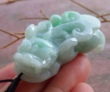 Certified Hand Carved Green Natural A Jade Jadeite Dragon Pi Xiu Coin Pendant Necklace