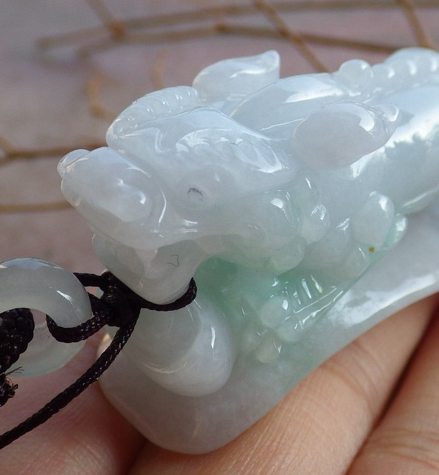 Certified Hand Carved Green Natural Myanmar Burma A Jade Jadeite Dragon Pi Xiu Ruyi Yuan bao Pendant Necklace