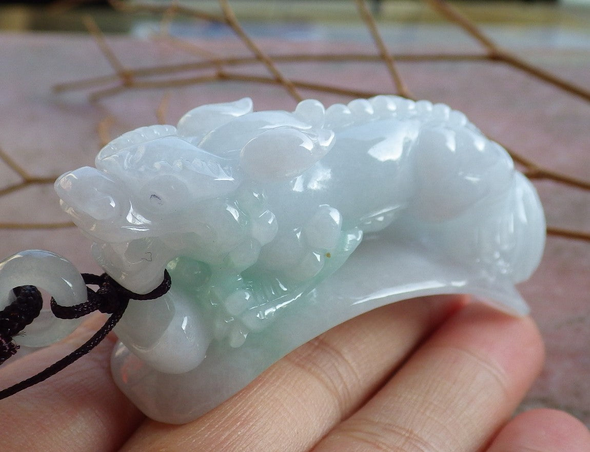 Certified Hand Carved Green Natural Myanmar Burma A Jade Jadeite Dragon Pi Xiu Ruyi Yuan bao Pendant Necklace