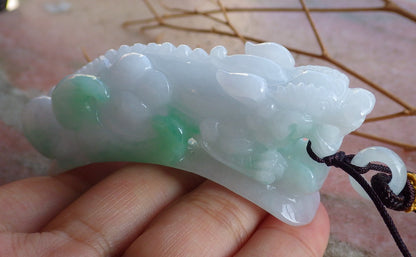 Certified Hand Carved Green Natural Myanmar Burma A Jade Jadeite Dragon Pi Xiu Ruyi Yuan bao Pendant Necklace