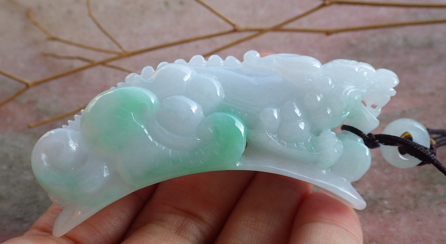 Certified Hand Carved Green Natural Myanmar Burma A Jade Jadeite Dragon Pi Xiu Ruyi Yuan bao Pendant Necklace