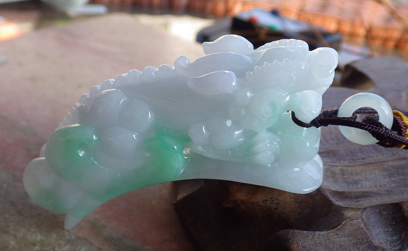 Certified Hand Carved Green Natural Myanmar Burma A Jade Jadeite Dragon Pi Xiu Ruyi Yuan bao Pendant Necklace