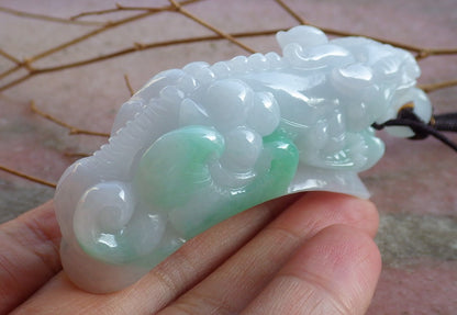 Certified Hand Carved Green Natural Myanmar Burma A Jade Jadeite Dragon Pi Xiu Ruyi Yuan bao Pendant Necklace