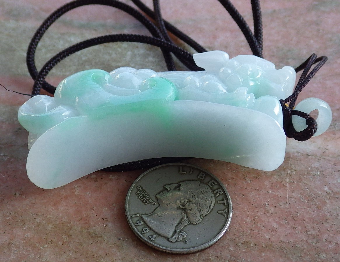 Certified Hand Carved Green Natural Myanmar Burma A Jade Jadeite Dragon Pi Xiu Ruyi Yuan bao Pendant Necklace