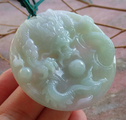 Certified Hand Carved Green Natural Myanmar Burma A Jade Jadeite Dragon Spit Bead Pendant Necklace