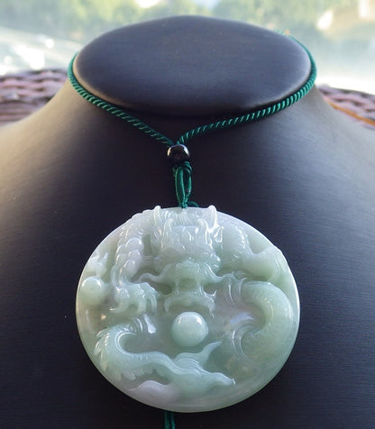 Certified Hand Carved Green Natural Myanmar Burma A Jade Jadeite Dragon Spit Bead Pendant Necklace