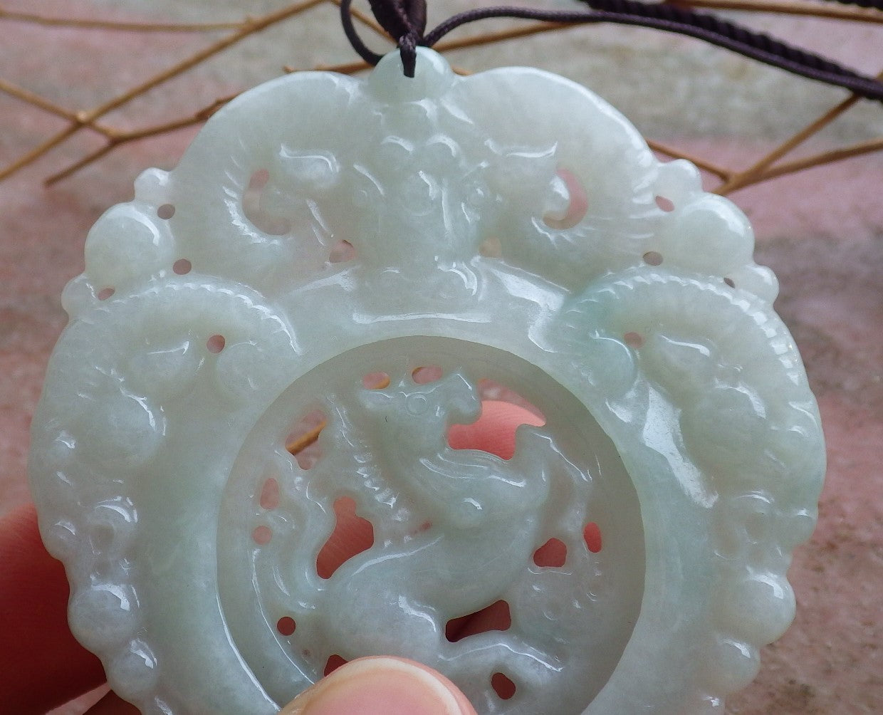 Certified Hand Carved Green Natural Myanmar Burma A Jade Jadeite Horse Pin an Circle Lucky Amulet Pendant Necklace