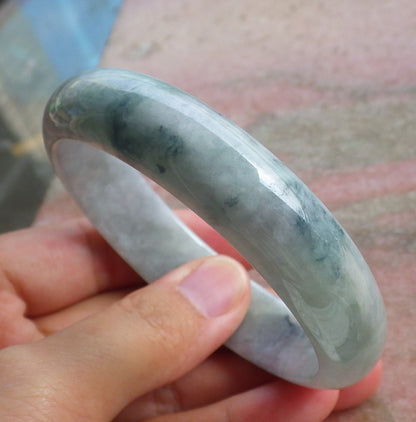 Certified Hand Carved Green Lavender Natural Myanmar Burma Grade A JADE Jadeite Circle Bangle Bracelet 58mm