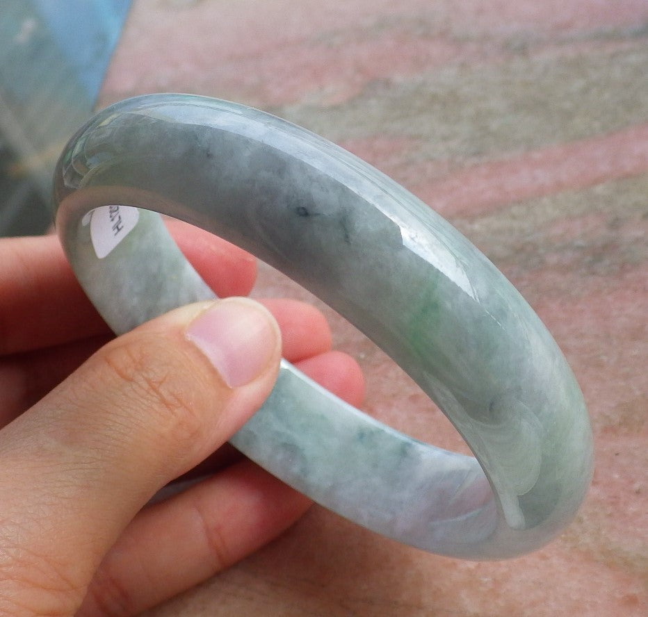 Certified Hand Carved Green Lavender Natural Myanmar Burma Grade A JADE Jadeite Circle Bangle Bracelet 58mm