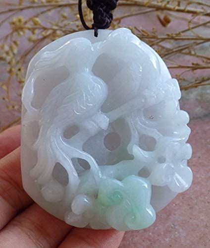 Certified Hand Carved Green Natural Myanmar Burma A Jade Jadeite Phoenix Mandarin Duck Ruyi Lotus Flower Pendant Necklace