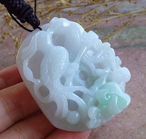 Certified Hand Carved Green Natural Myanmar Burma A Jade Jadeite Phoenix Mandarin Duck Ruyi Lotus Flower Pendant Necklace