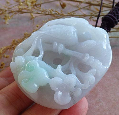 Certified Hand Carved Green Natural Myanmar Burma A Jade Jadeite Phoenix Mandarin Duck Ruyi Lotus Flower Pendant Necklace