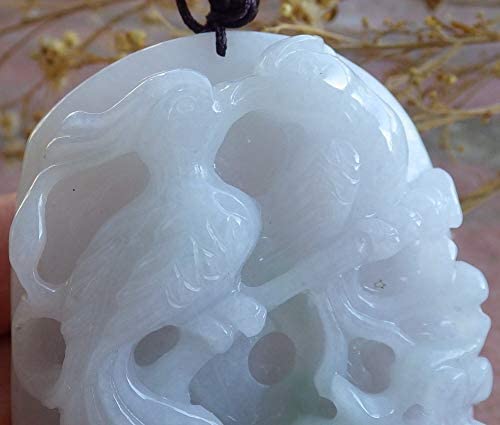 Certified Hand Carved Green Natural Myanmar Burma A Jade Jadeite Phoenix Mandarin Duck Ruyi Lotus Flower Pendant Necklace